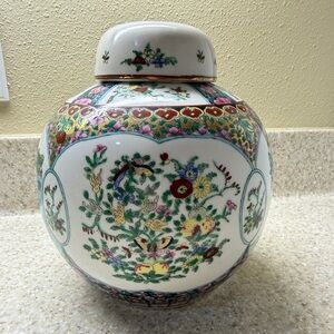 Floral Ceramic Vase with Lid